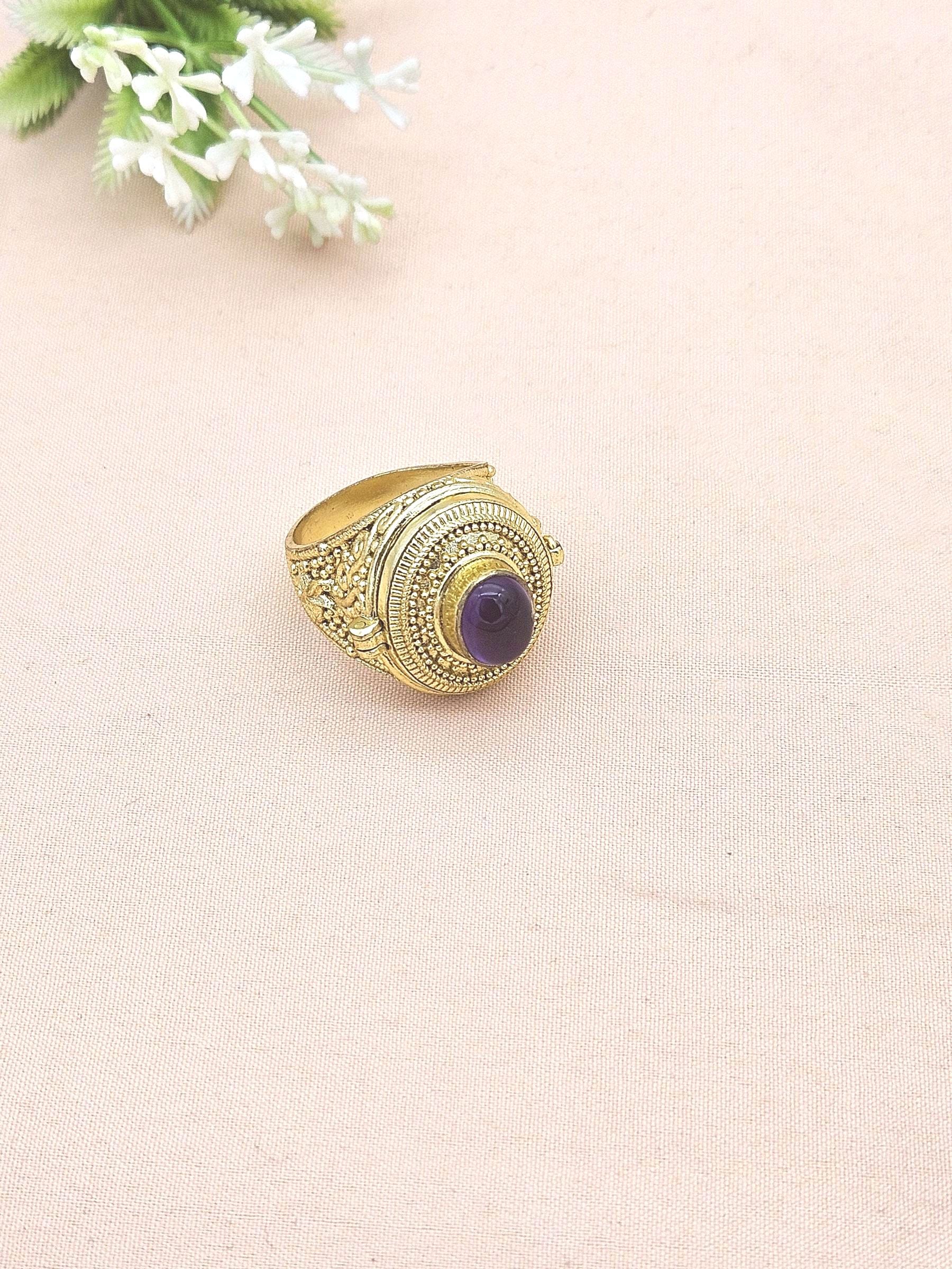 Gorgeous Gold plated Amethyst Gemstone Openable Box Artistic Designer  Finger Ring for women