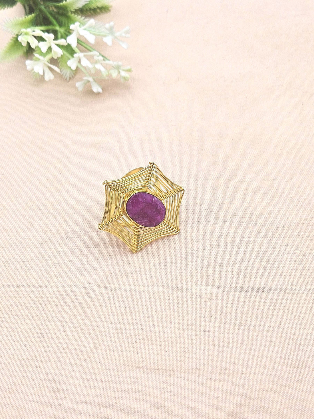 Awesome Gold plated Red Hathipara Spider Designer Light Weight US Size 8.5 Finger Ring
