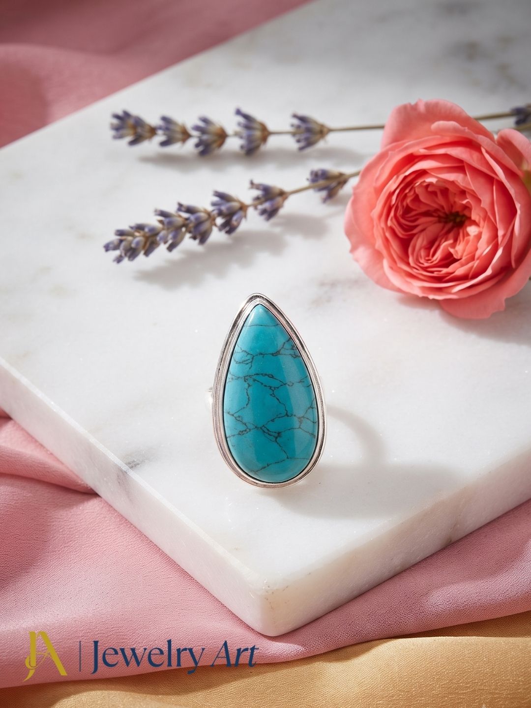 Creative jewelry photography featuring Turquoise silver plated ring
