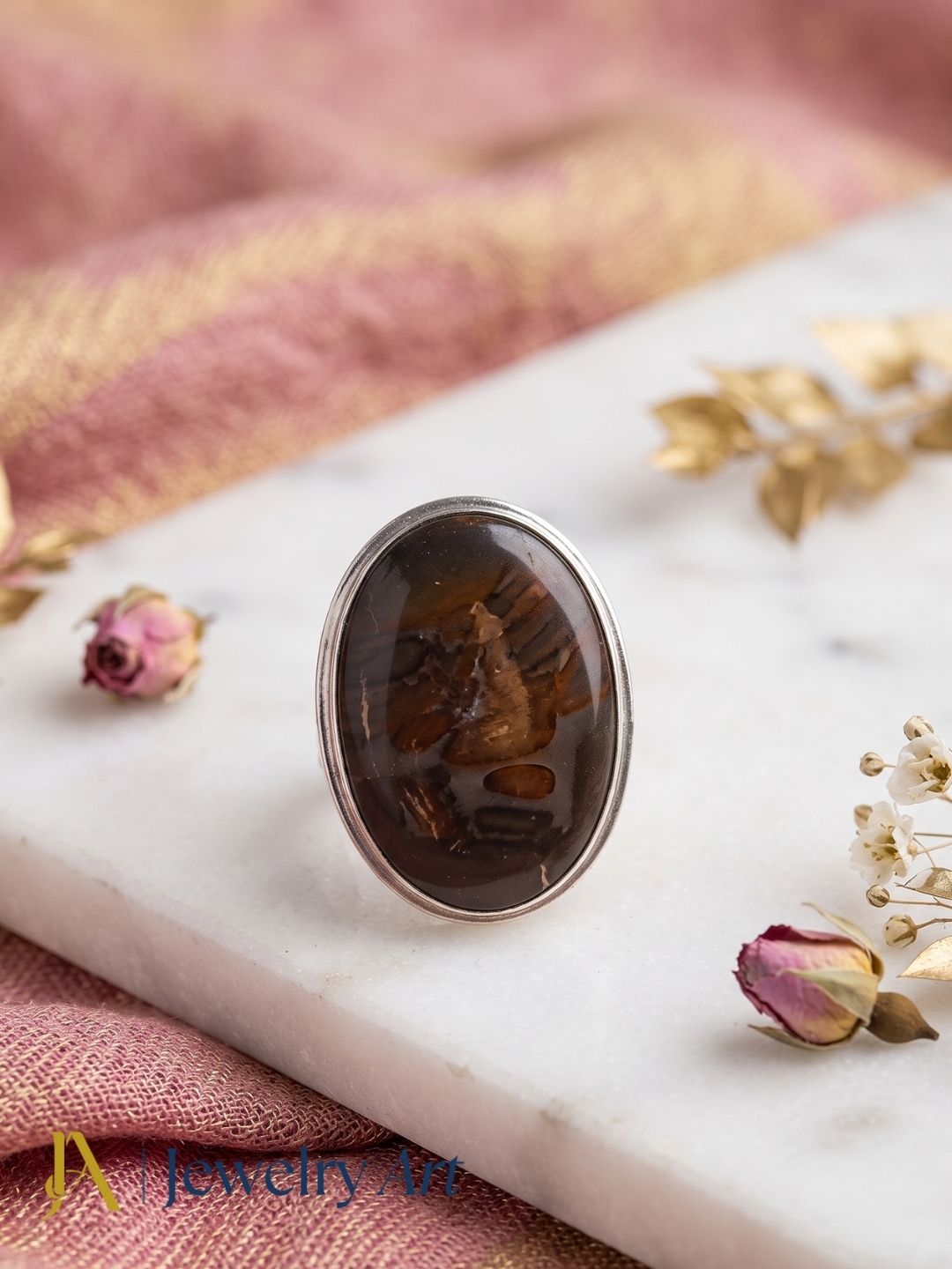 Premium Picture Jasper gemstone ring in decorative product photography
