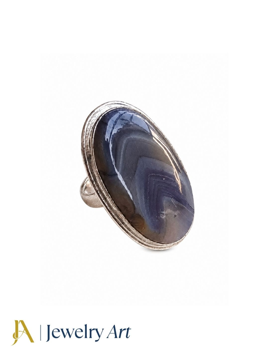 Men's Agate stone ring in silver plated GS, handmade unique statement ring featuring a natural Agate gemstone, isolated on a pure white background with sharp details for professional eCommerce jewelry photography.
