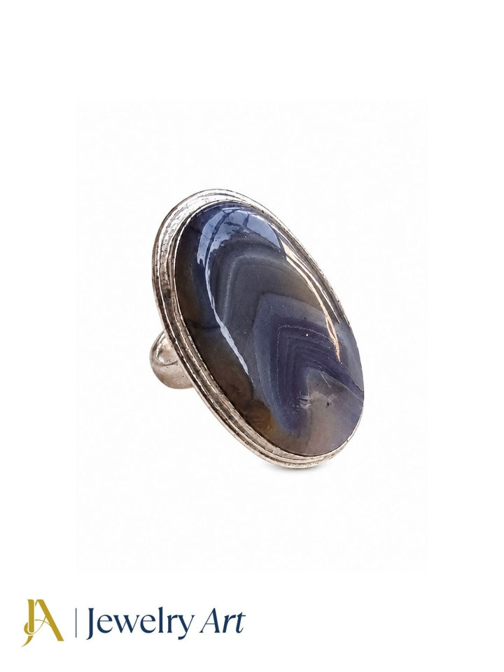 Men's Agate stone ring in silver plated GS, handmade unique statement ring featuring a natural Agate gemstone, isolated on a pure white background with sharp details for professional eCommerce jewelry photography.
