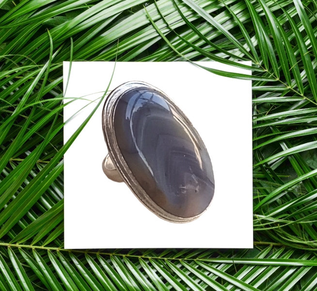 Men’s Agate Stone Ring – Handmade Silver Plated GS Unique Statement Ring