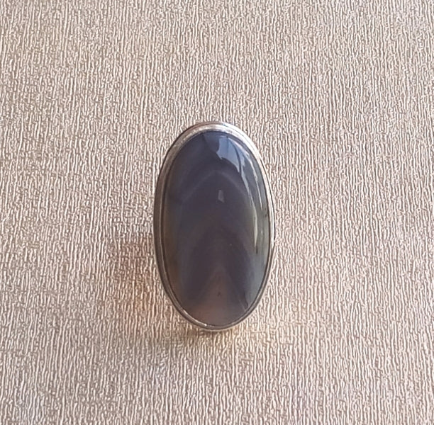 Men’s Agate Stone Ring – Handmade Silver Plated GS Unique Statement Ring
