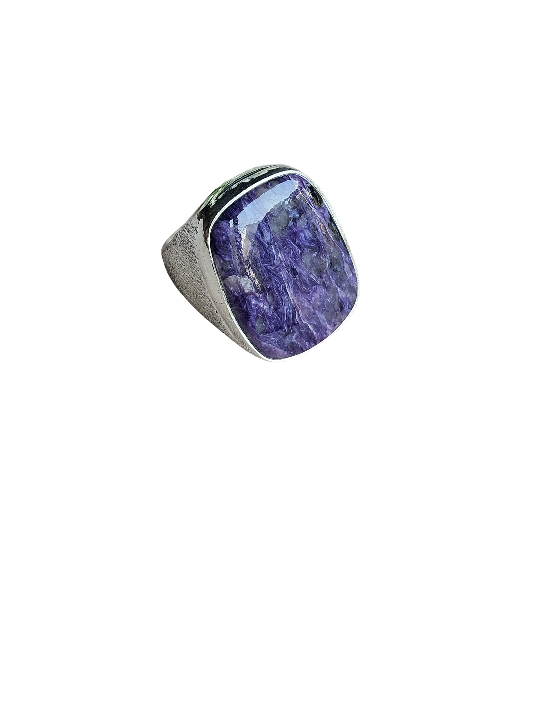 Men’s Natural Charoite Stone Ring – Handcrafted Silver Plated GS Bold Statement Ring