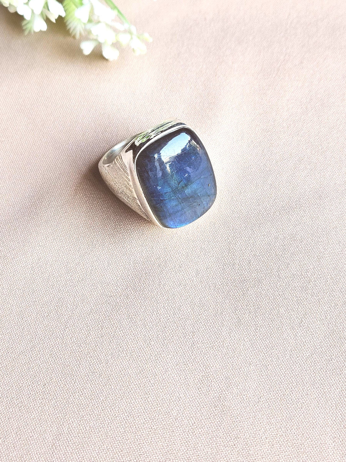 Handcrafted Natural Labradorite Stone Ring for Men – Silver Plated GS Designer Statement Jewelry