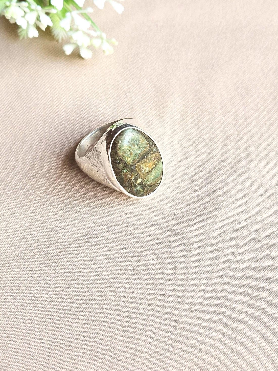 Natural Copper Chrysocola Gemstone Ring for Men – Handcrafted Silver Plated GS Statement Ring