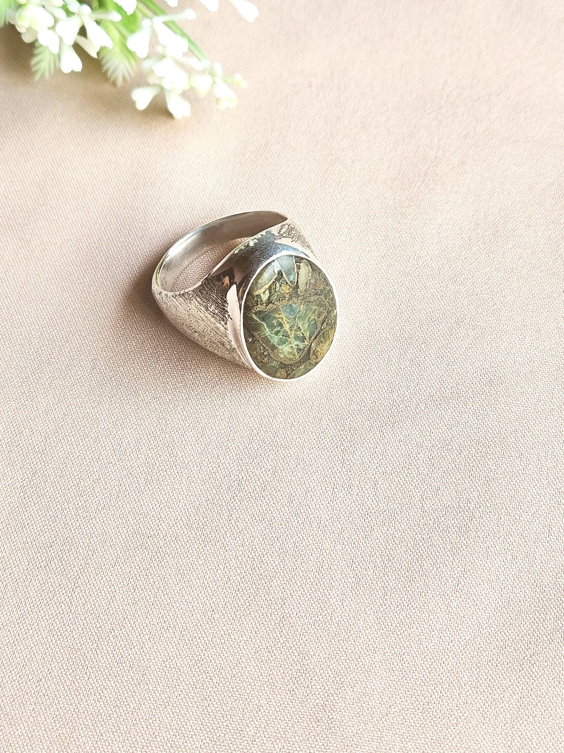 Premium Natural Copper Chrysocola Ring for Men – Handcrafted Silver Plated GS Fashion Ring