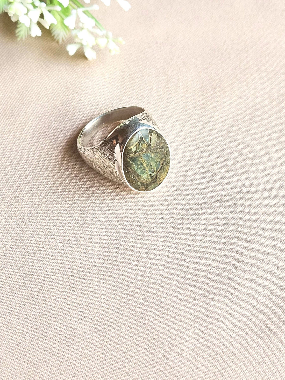 Premium Natural Copper Chrysocola Ring for Men – Handcrafted Silver Plated GS Fashion Ring