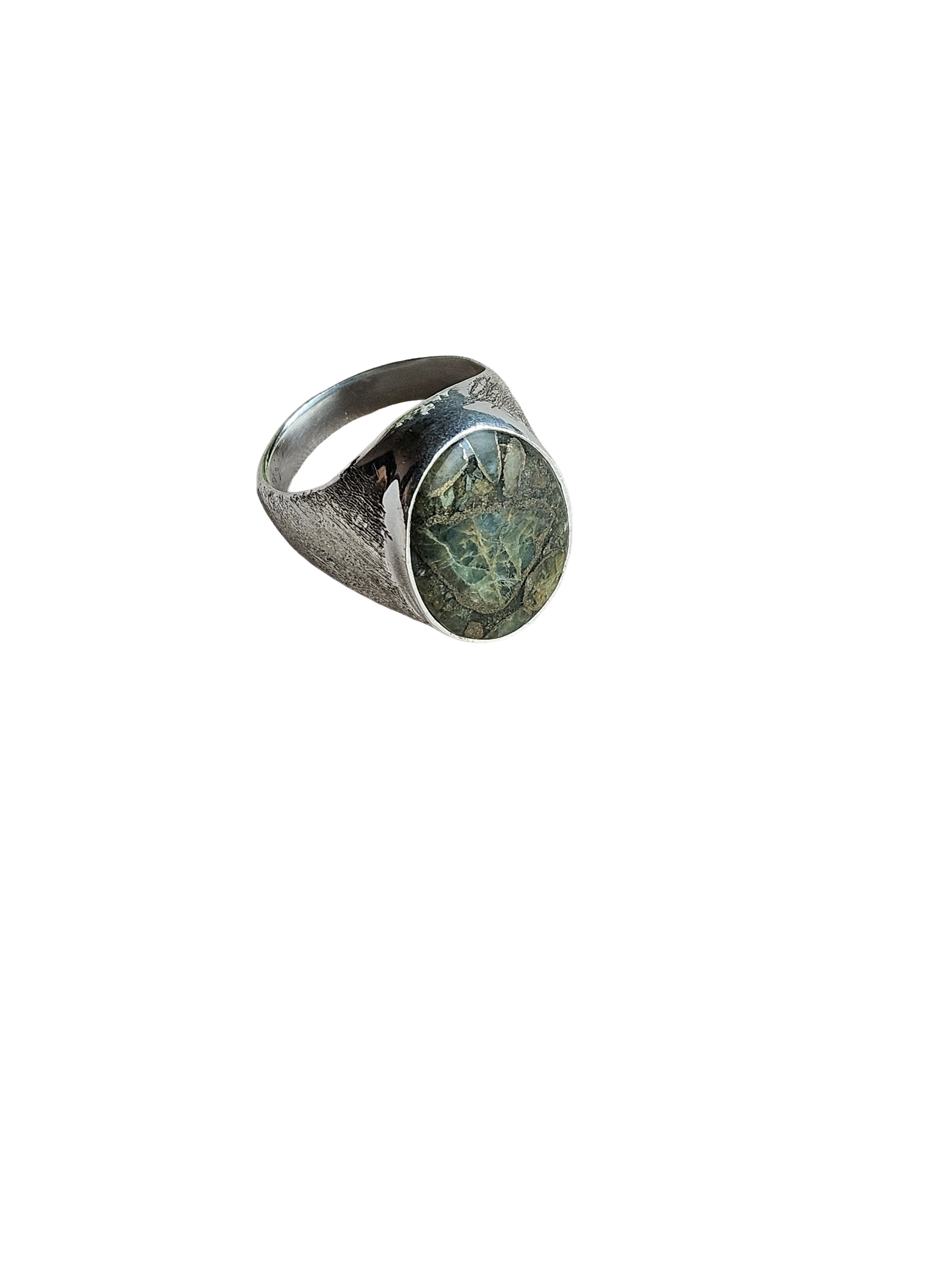 Premium Natural Copper Chrysocola Ring for Men – Handcrafted Silver Plated GS Fashion Ring