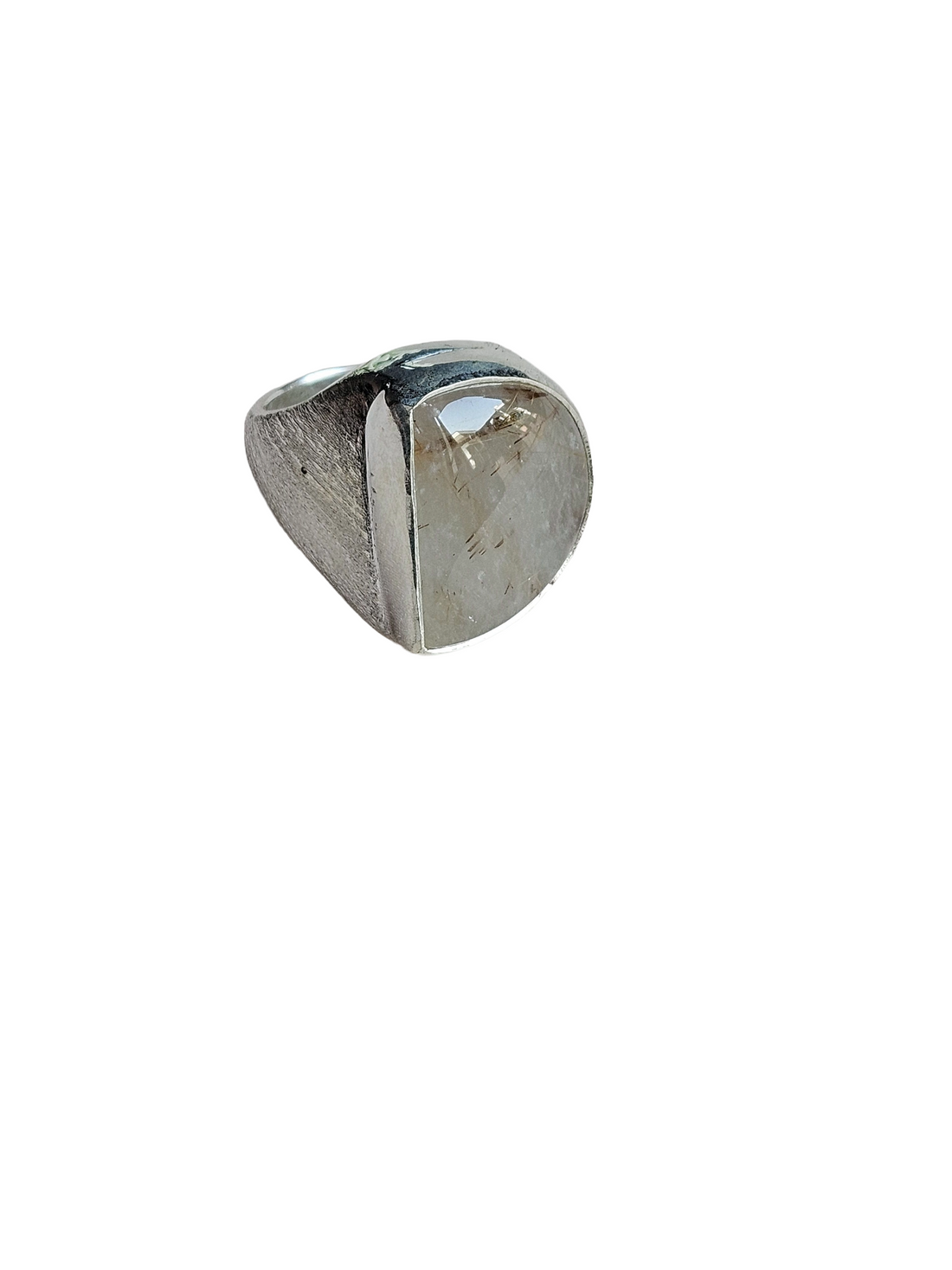 Handcrafted Natural Rutile Quartz Stone Ring for Men – Silver Plated GS Statement Jewelry