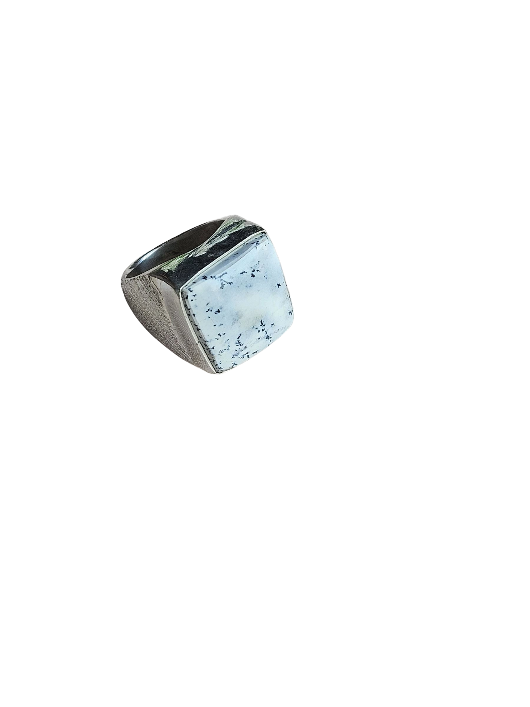 Men’s Natural Dendrite Agate Ring – Handmade Silver Plated GS Designer Statement Ring
