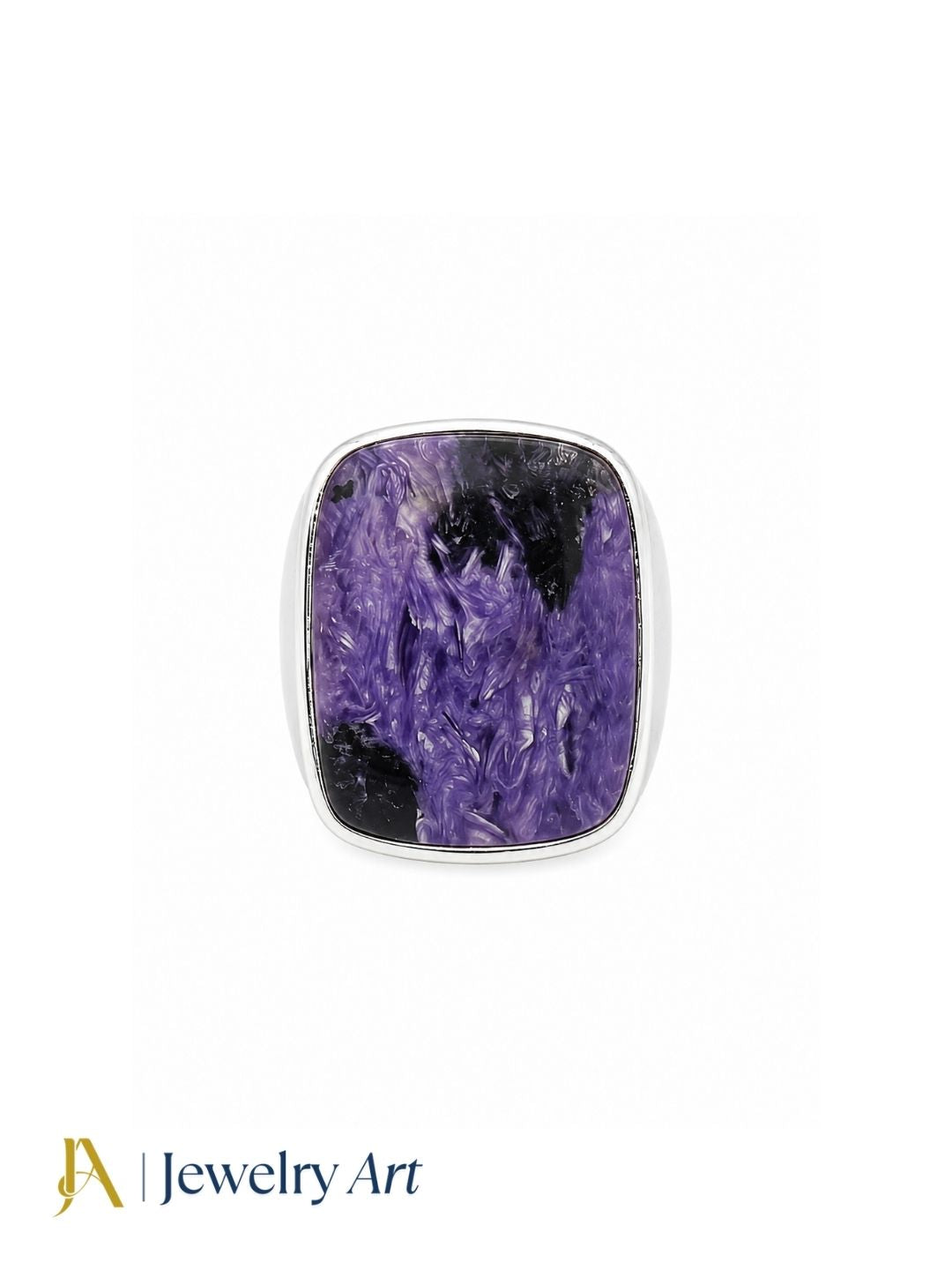 Handcrafted Natural Charoite designer silver plated men's ring

