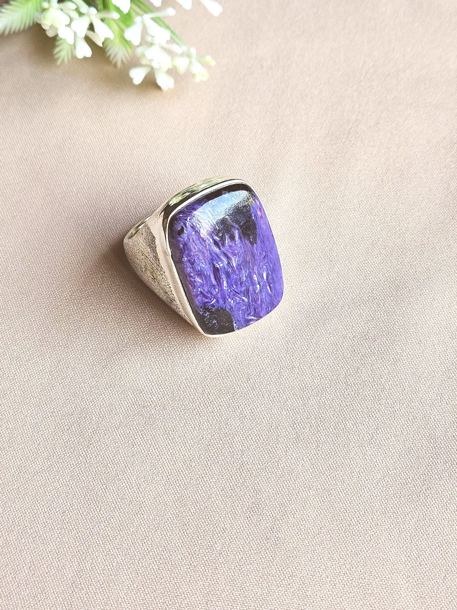 Premium Natural Charoite Ring for Men – Handcrafted Silver Plated GS Fashion Ring
