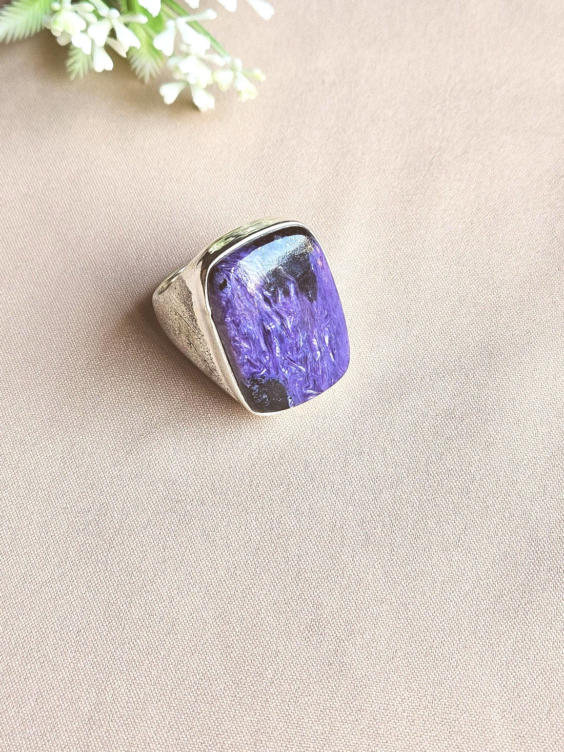 Premium Natural Charoite Ring for Men – Handcrafted Silver Plated GS Fashion Ring