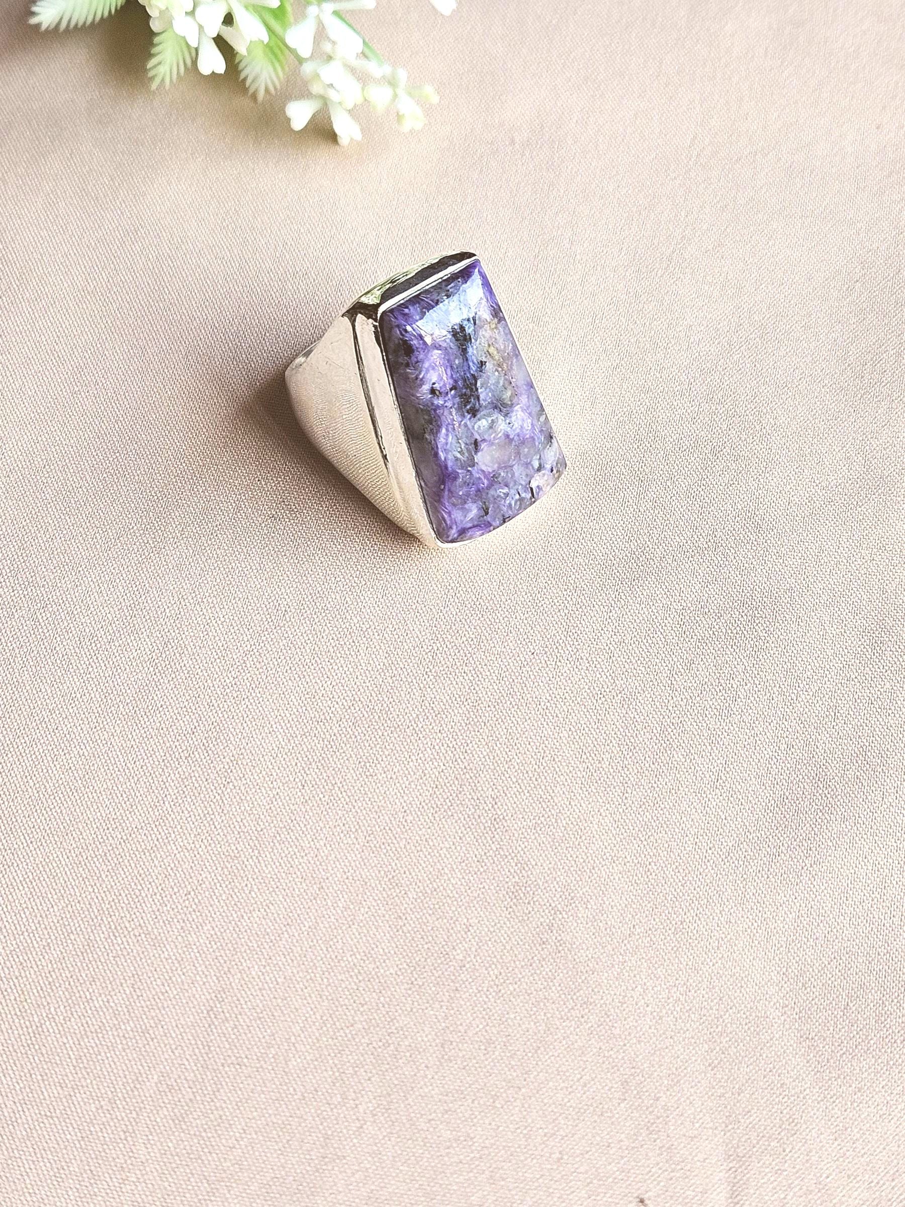 Stylish Charoite Gemstone Ring for Men – Silver Plated GS Handmade Designer Ring