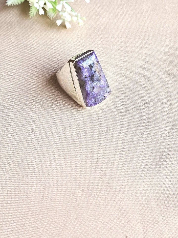 Stylish Charoite Gemstone Ring for Men – Silver Plated GS Handmade Designer Ring