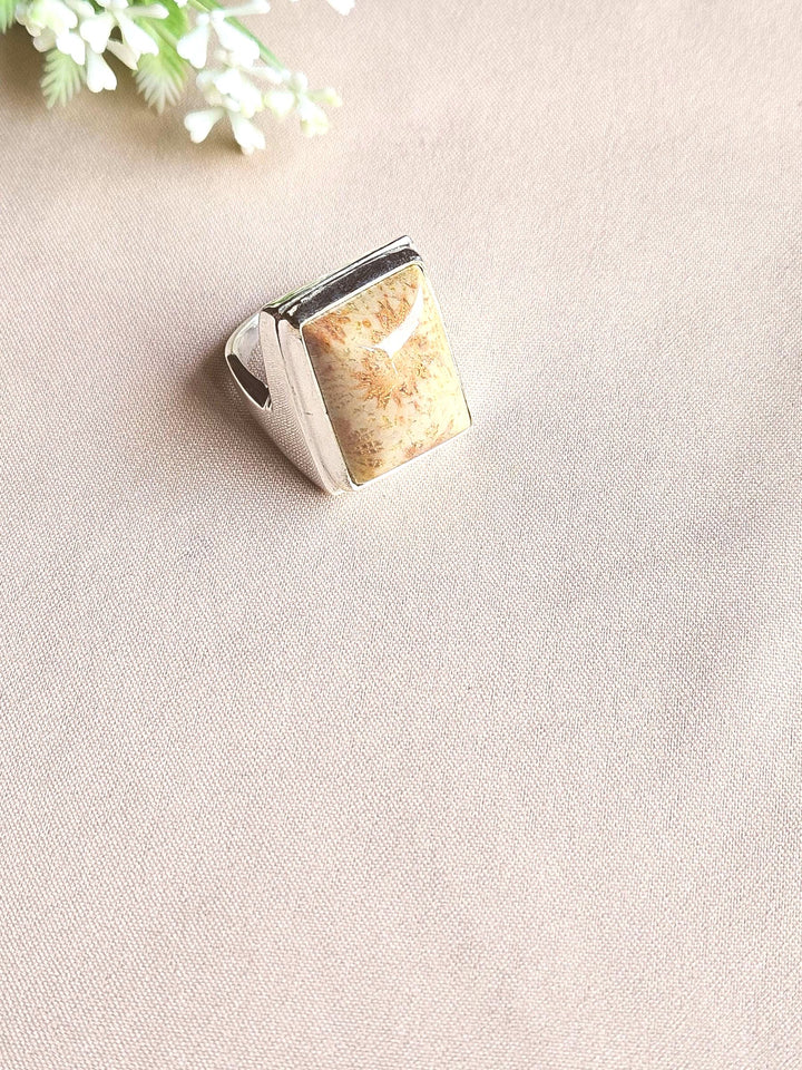 Stylish Picture Jasper Gemstone Ring for Men – Silver Plated GS Handmade Designer Ring