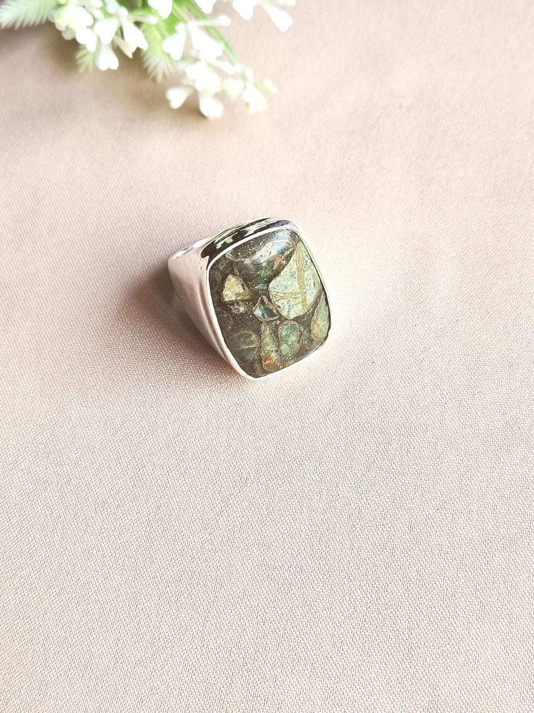 Stylish Copper Chrysocola Gemstone Ring for Men – Silver Plated GS Handmade Designer Ring