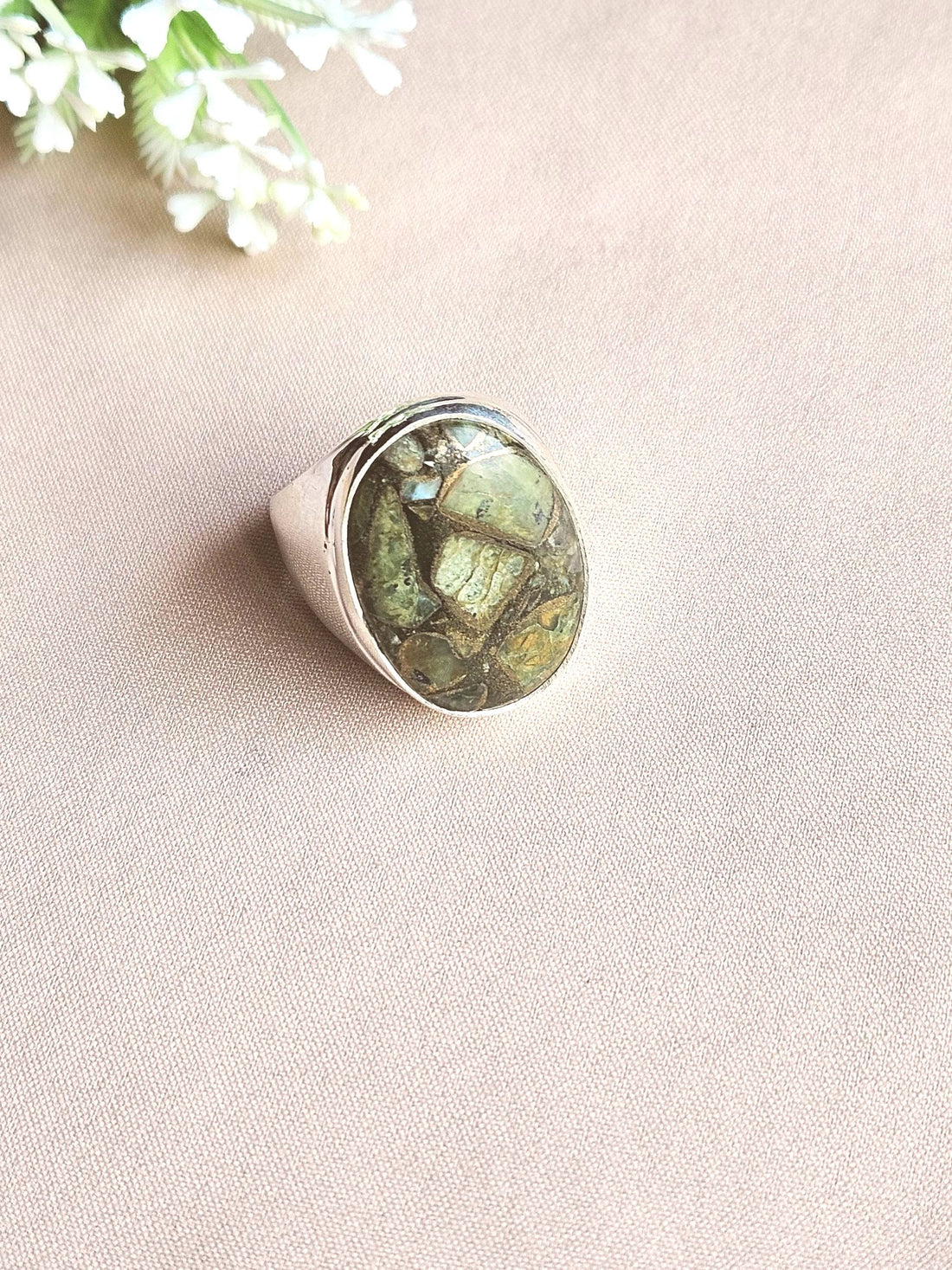 Handcrafted Copper Chrysocolla Gemstone Ring for Men – Silver Plated GS Designer Statement Ring