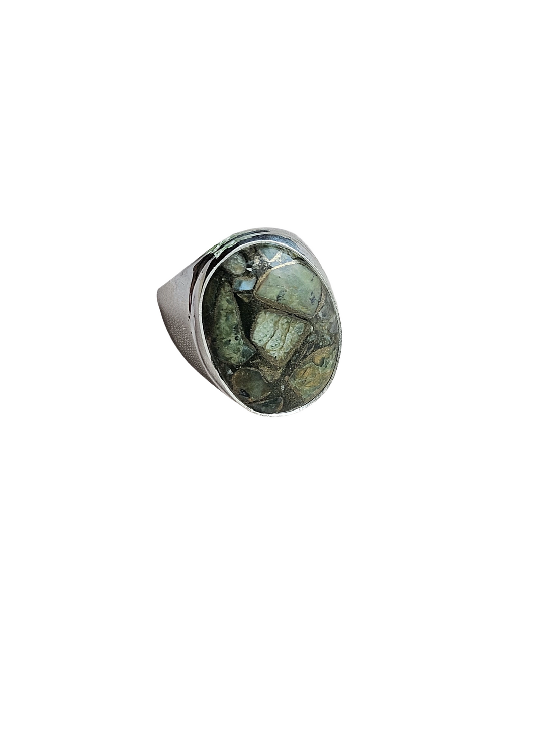 Handcrafted Copper Chrysocolla Gemstone Ring for Men – Silver Plated GS Designer Statement Ring
