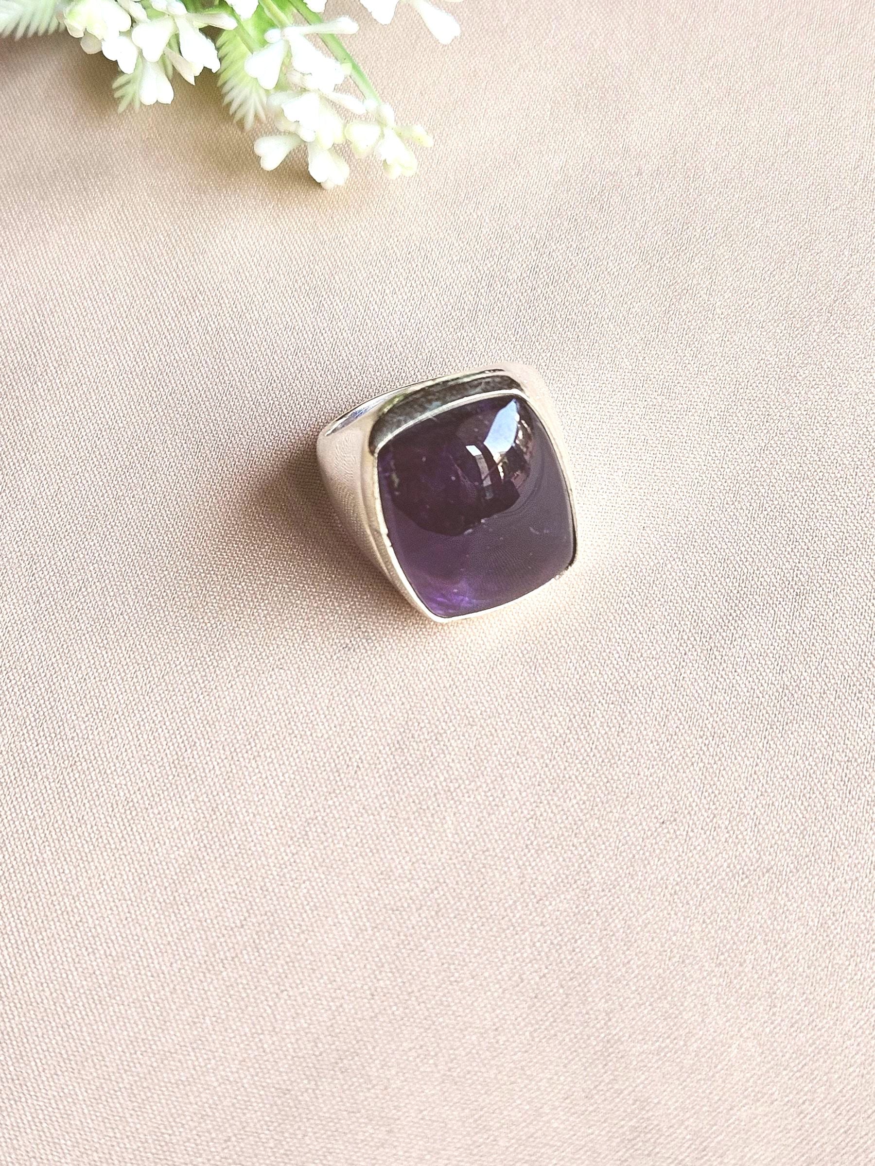 Handcrafted Amethyst Gemstone Ring for Men – Silver Plated GS Designer Statement Ring