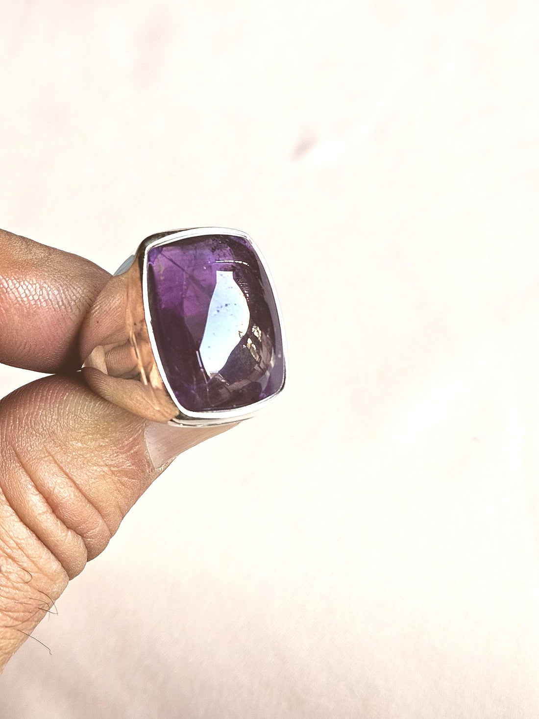 Handcrafted Amethyst Gemstone Ring for Men – Silver Plated GS Designer Statement Ring