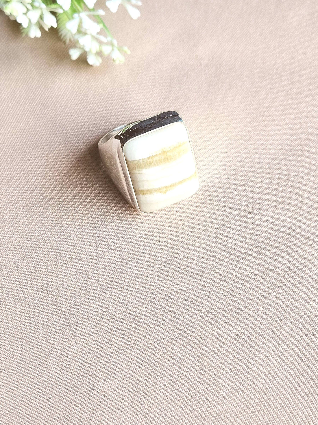 Handcrafted Jasper Gemstone Ring for Men – Silver Plated GS Designer Statement Ring