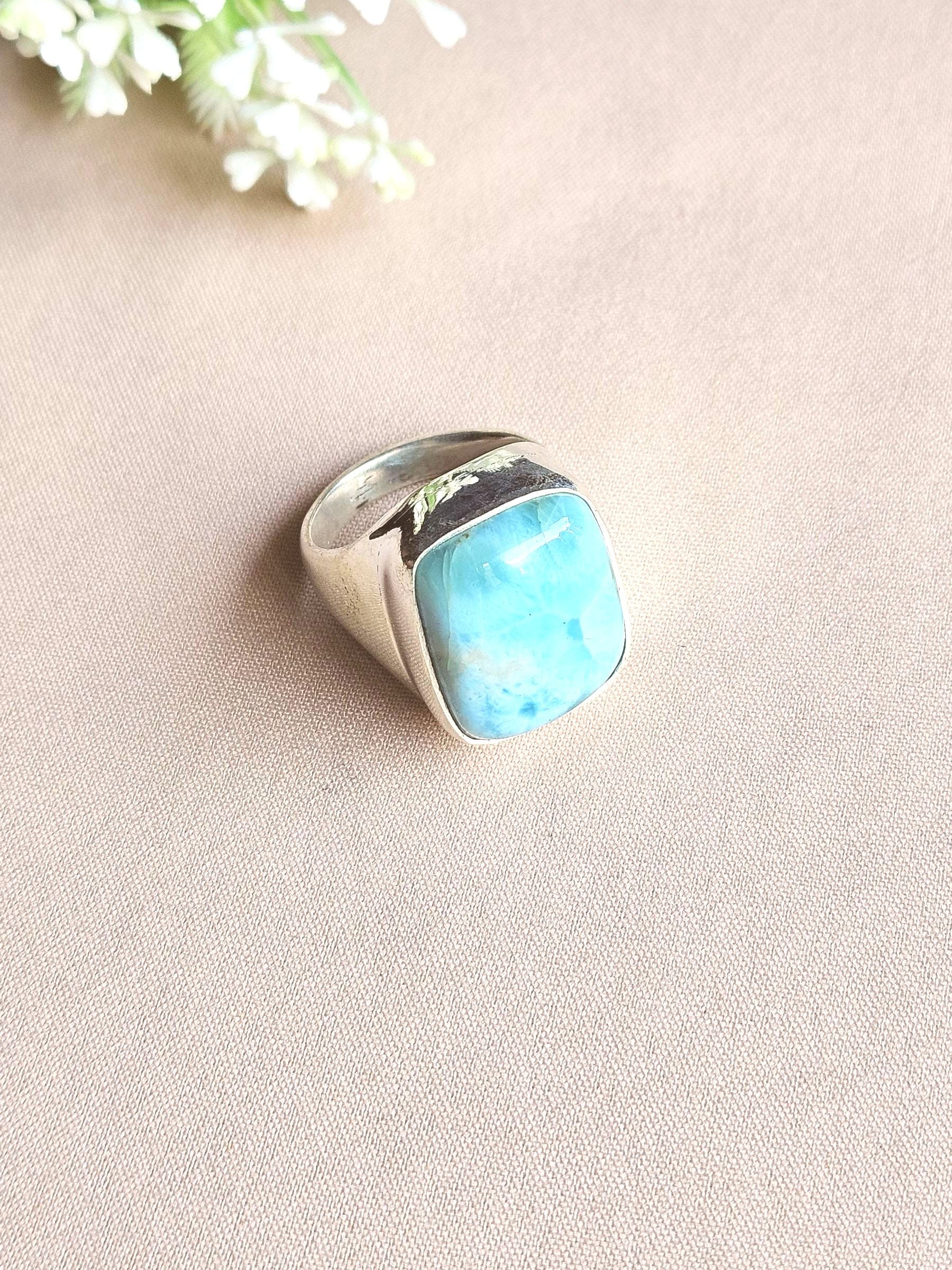 Men’s Natural Larimar Stone Ring – Handcrafted Silver Plated GS Bold Statement Ring (Copy)