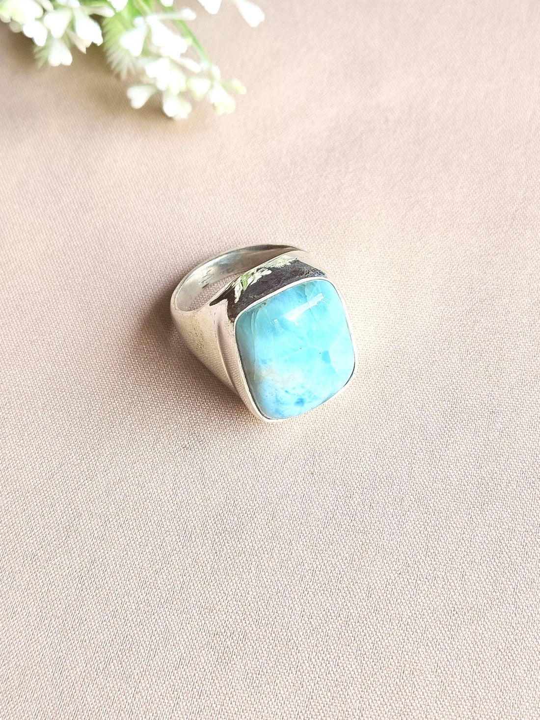 Men’s Natural Larimar Stone Ring – Handcrafted Silver Plated GS Bold Statement Ring (Copy)