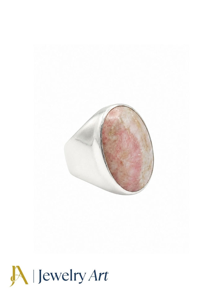 Natural Jasper gemstone ring for men crafted in silver plated GS, handcrafted designer statement ring isolated on a white background.
