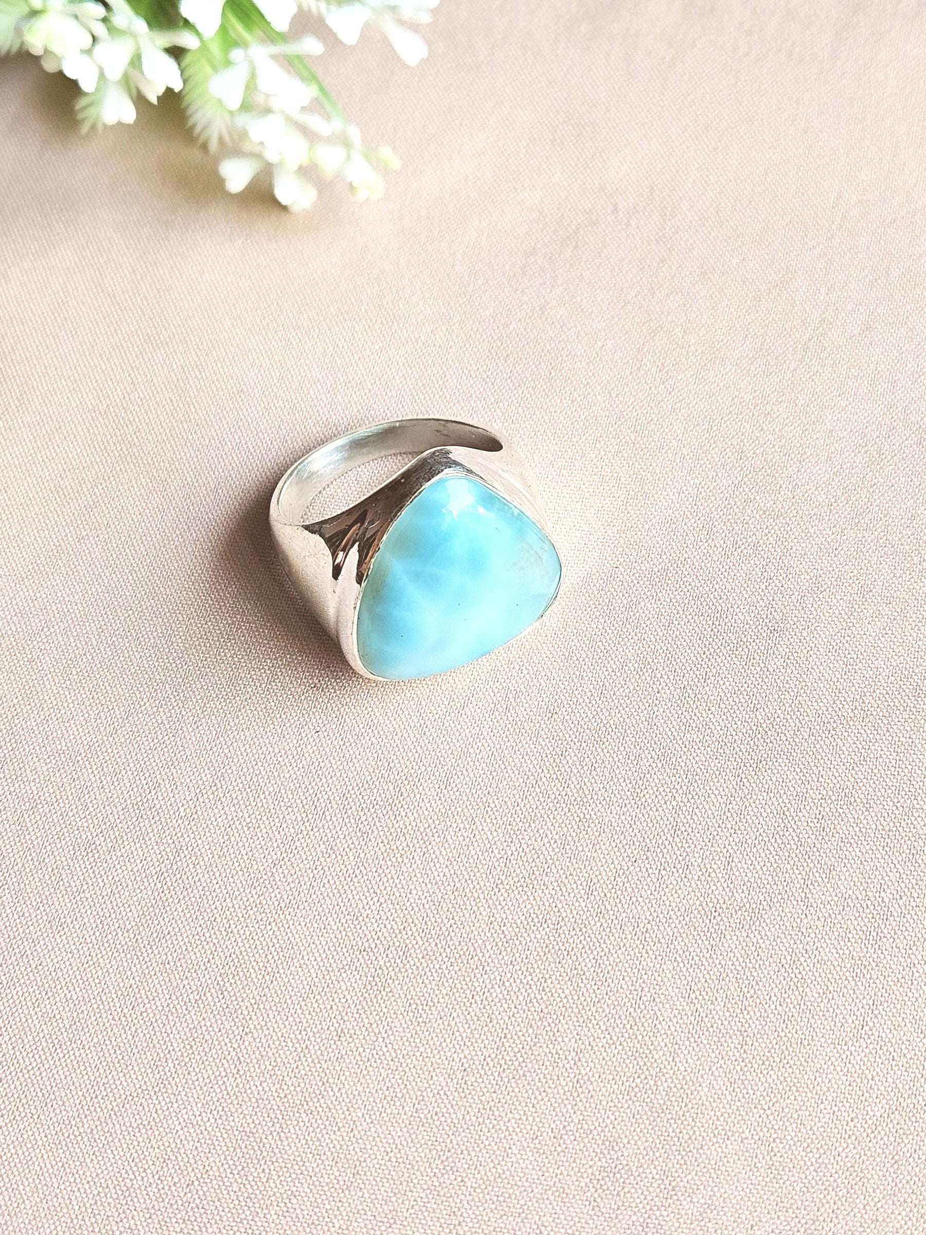 Premium Natural Larimar Ring for Men – Handcrafted Silver Plated GS Fashion Ring