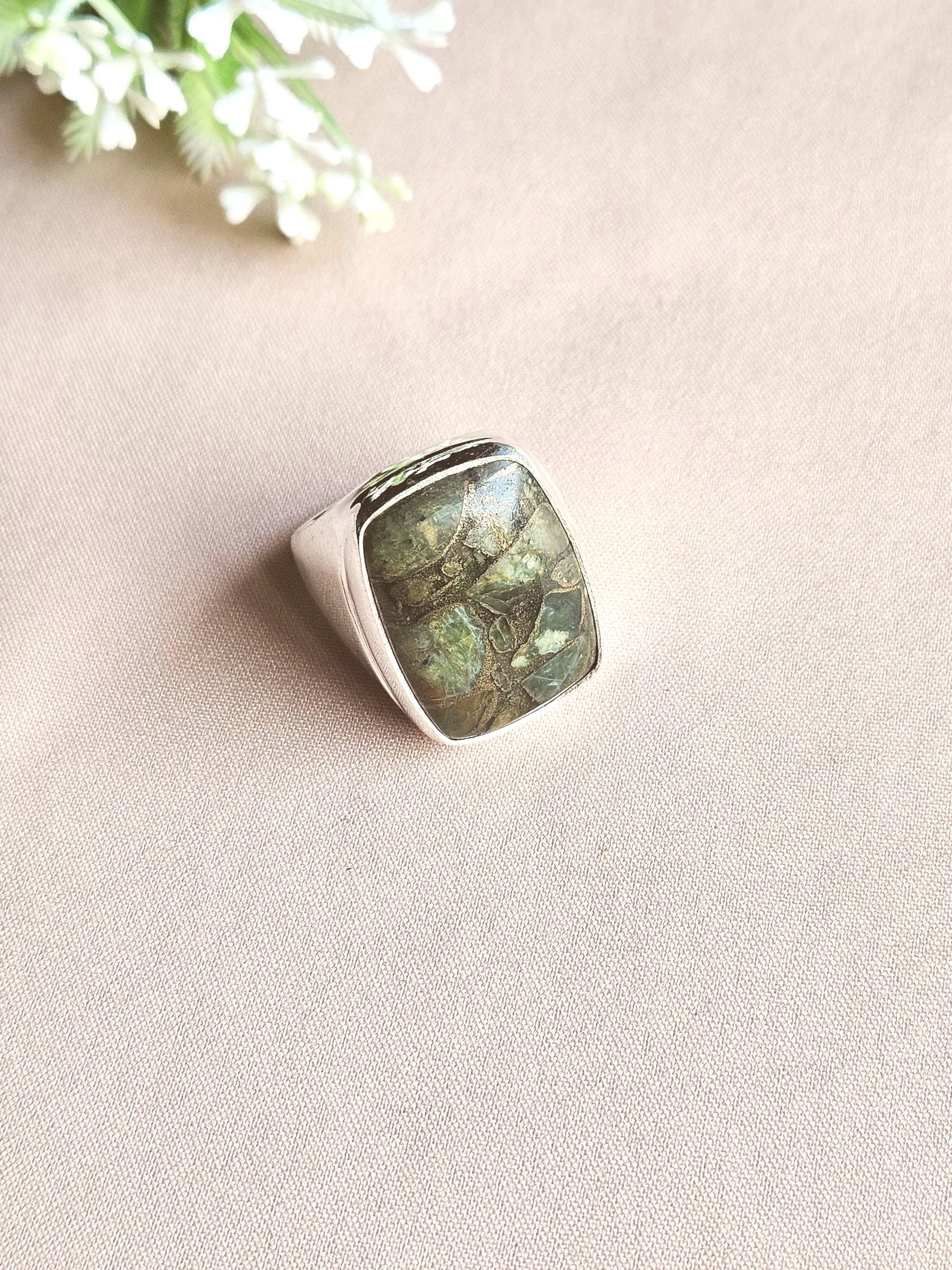 Premium Natural Copper Chrysocola  Ring for Men – Handcrafted Silver Plated GS Fashion Ring