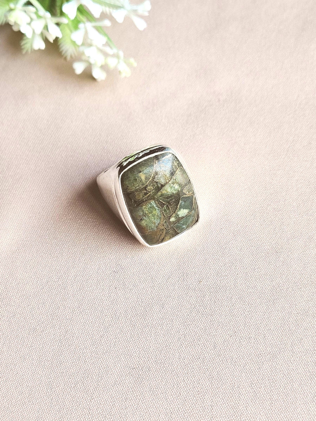 Premium Natural Copper Chrysocola  Ring for Men – Handcrafted Silver Plated GS Fashion Ring