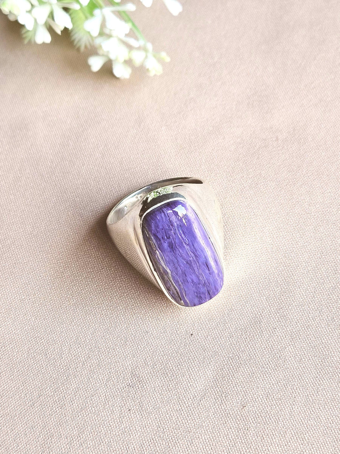 Premium Natural Charoite Ring for Men – Handcrafted Silver Plated GS Fashion Ring