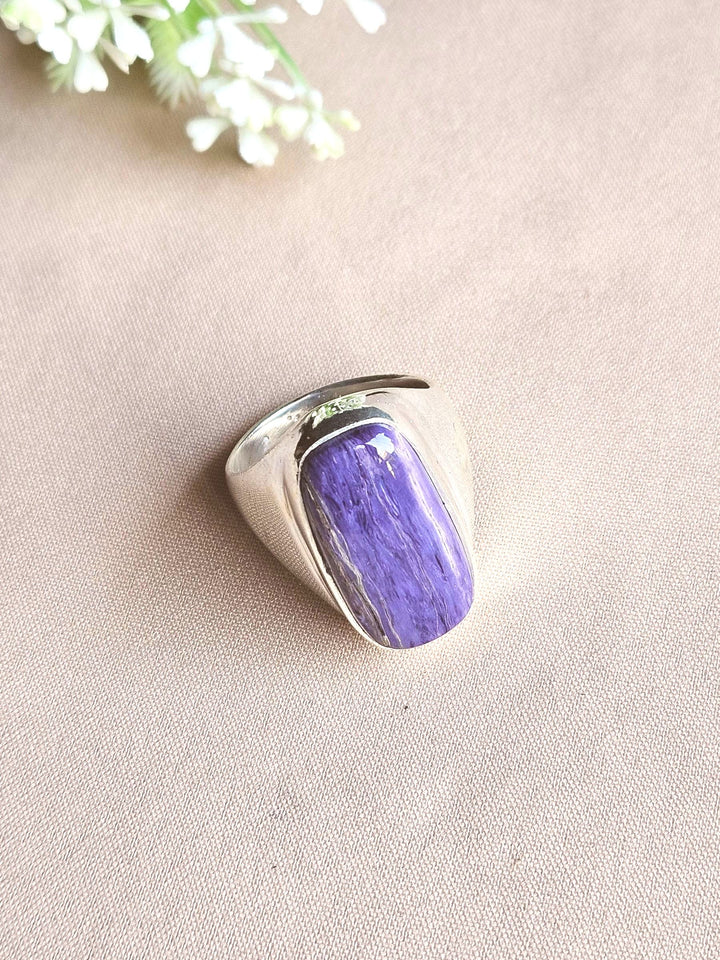 Premium Natural Charoite Ring for Men – Handcrafted Silver Plated GS Fashion Ring