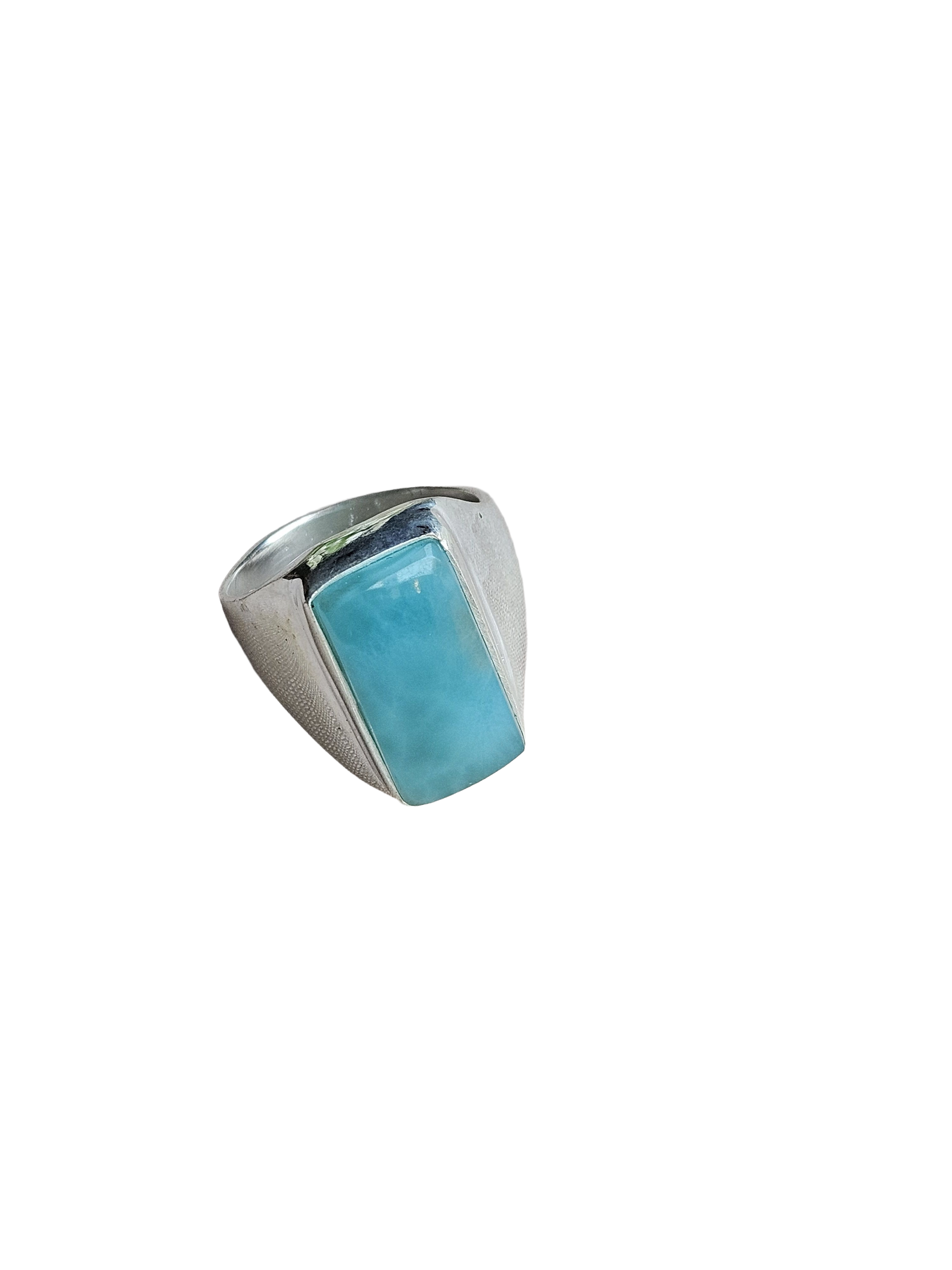 Men’s Natural Larimar Stone Ring – Handcrafted Silver Plated GS Bold Statement Ring