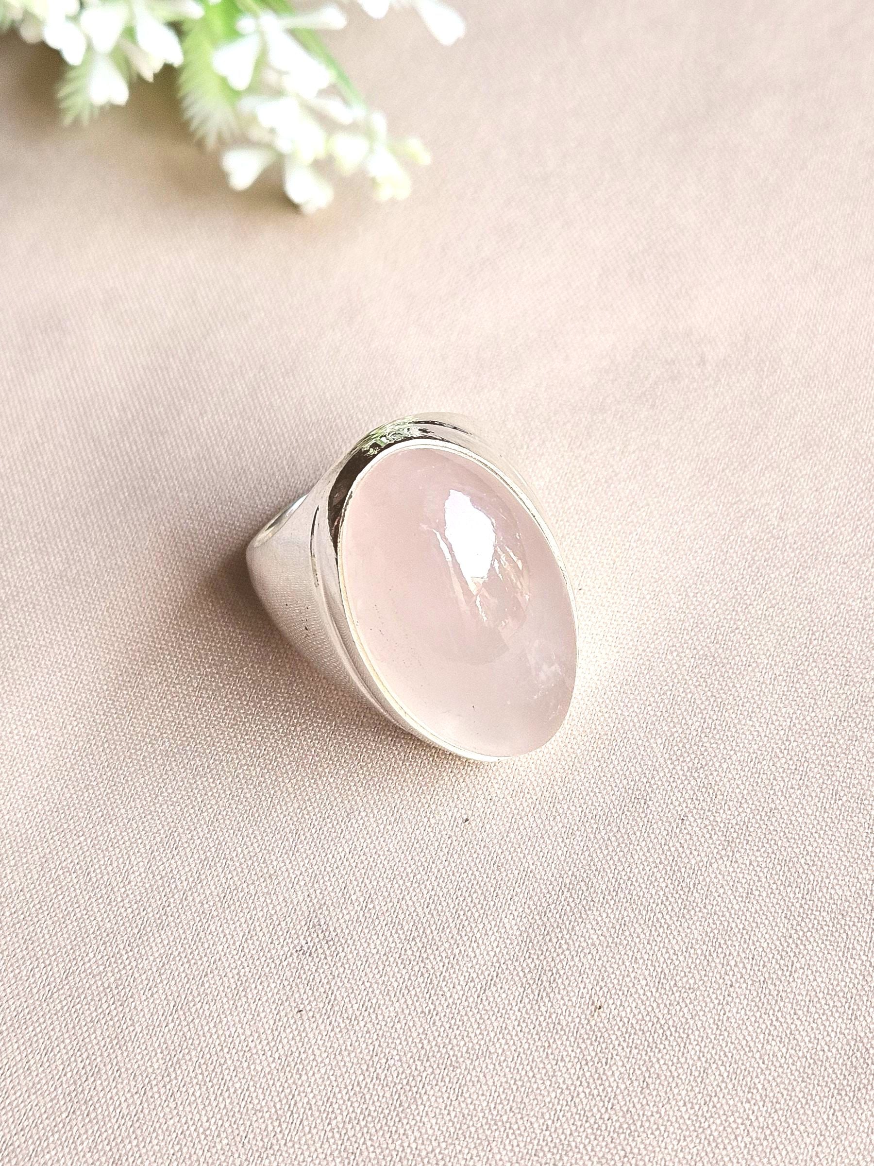 Men’s Natural Rose Quartz Stone Ring – Handcrafted Silver Plated GS Bold Statement Ring