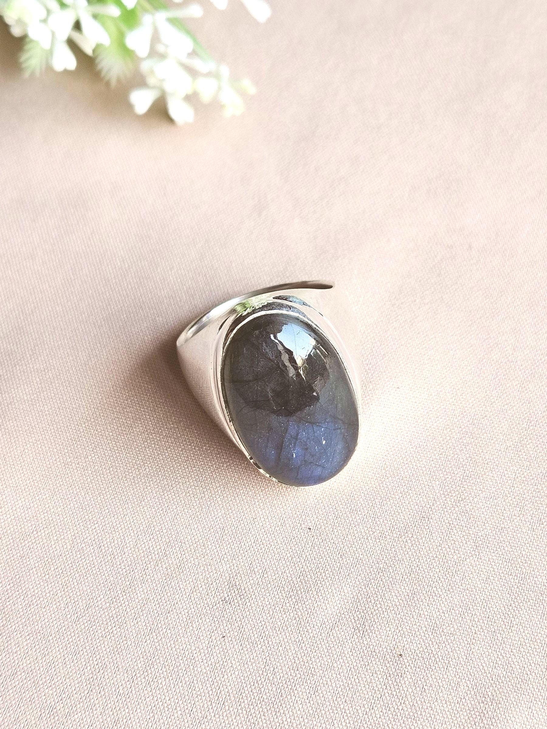 Natural Labradorite Gemstone Ring for Men – Handcrafted Silver Plated GS Ring