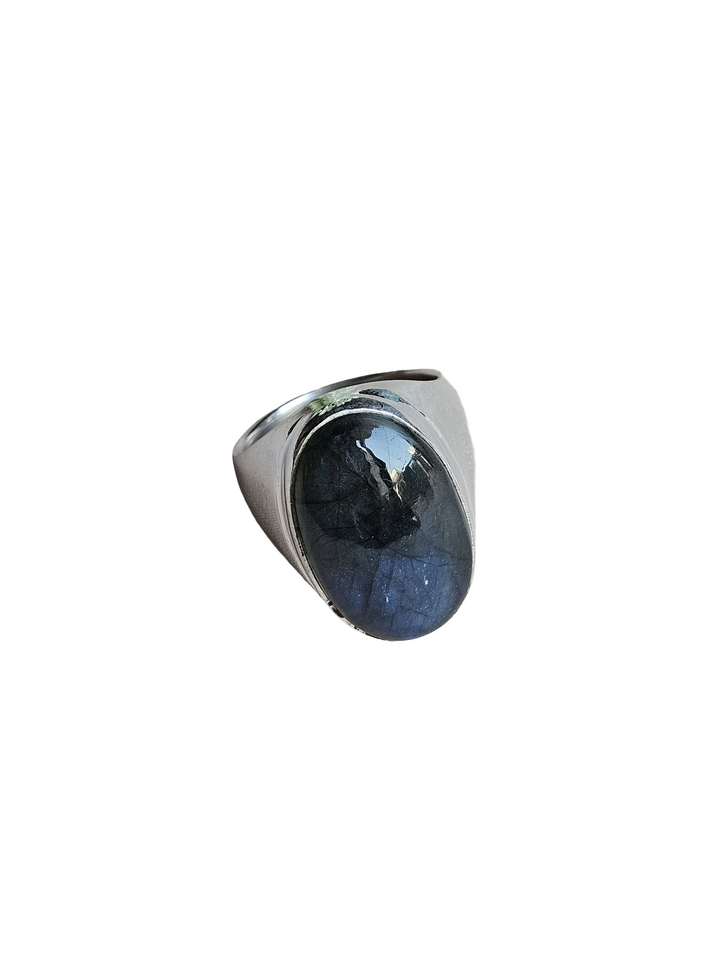 Natural Labradorite Gemstone Ring for Men – Handcrafted Silver Plated GS Ring