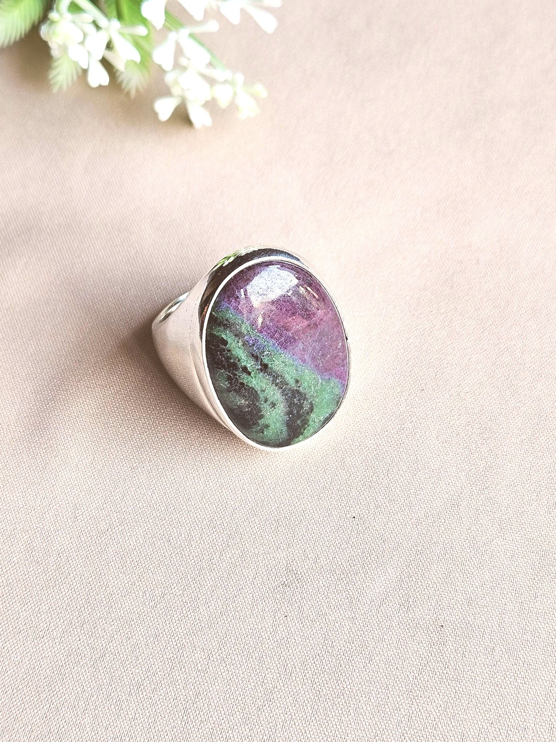 Natural Ruby Zoisite Gemstone Ring for Men – Handcrafted Silver Plated GS Ring
