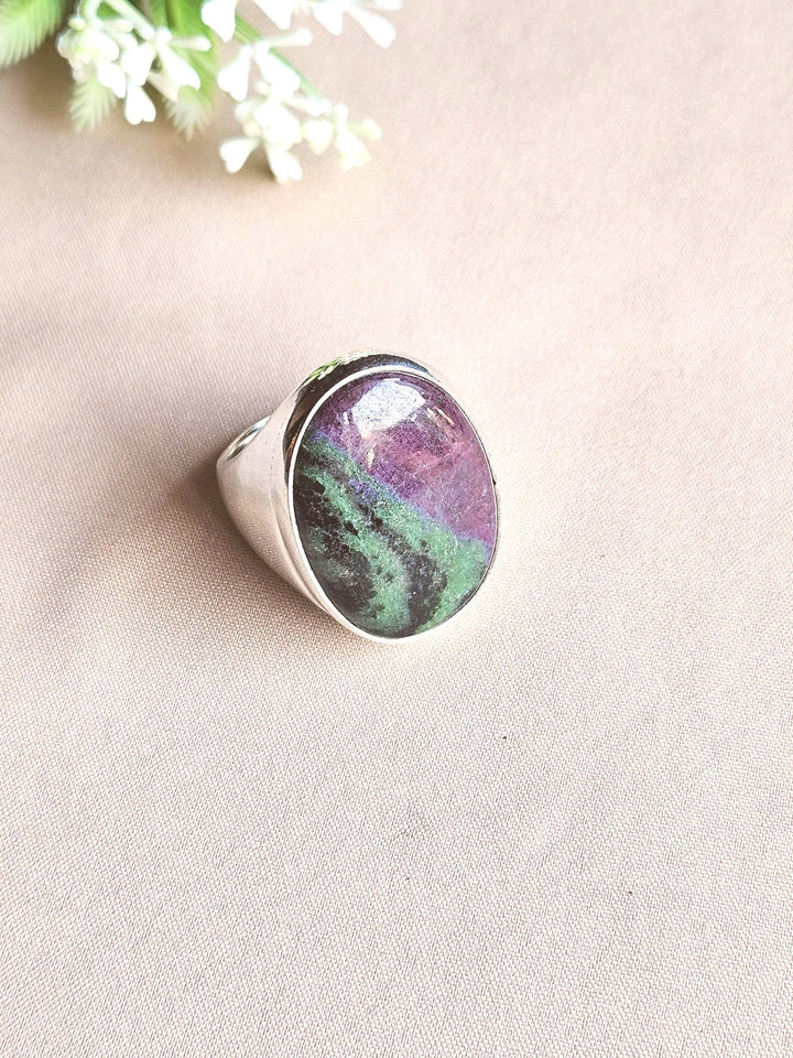 Natural Ruby Zoisite Gemstone Ring for Men – Handcrafted Silver Plated GS Ring