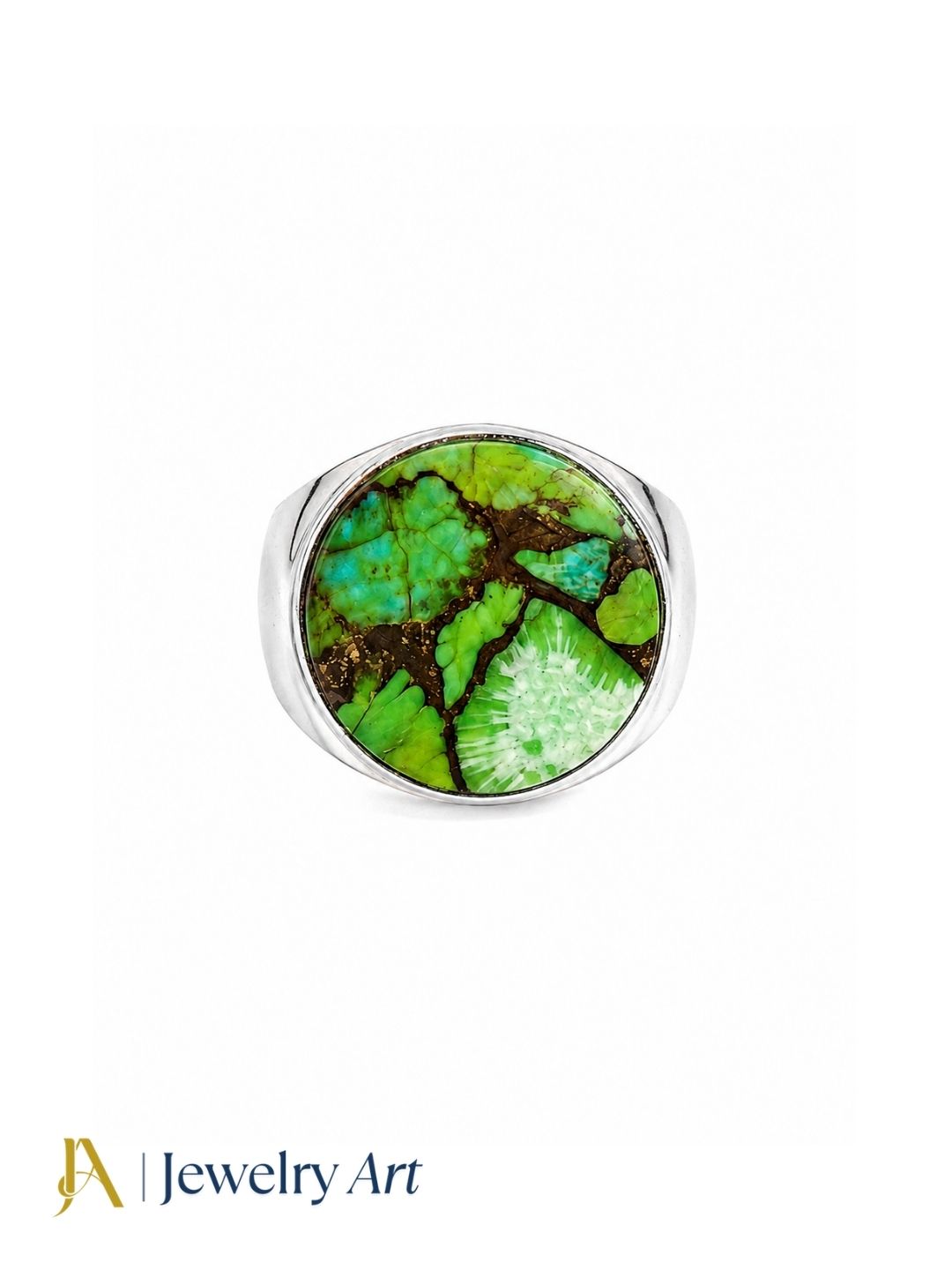 Fashionable men's Natural Copper Chrysocolla gemstone ring
