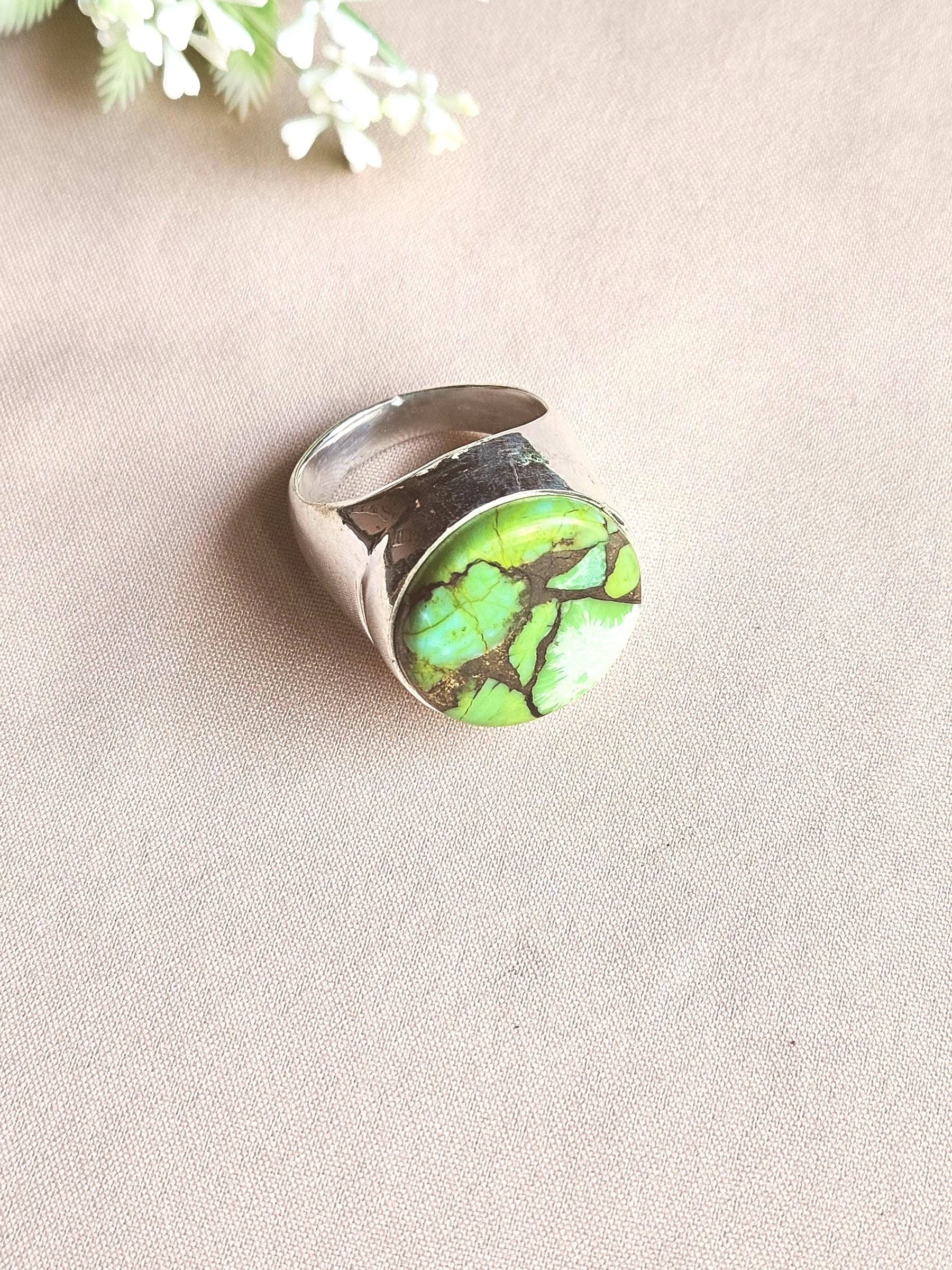 Natural Copper Chrysocola Gemstone Ring for Men – Handcrafted Silver Plated GS Ring
