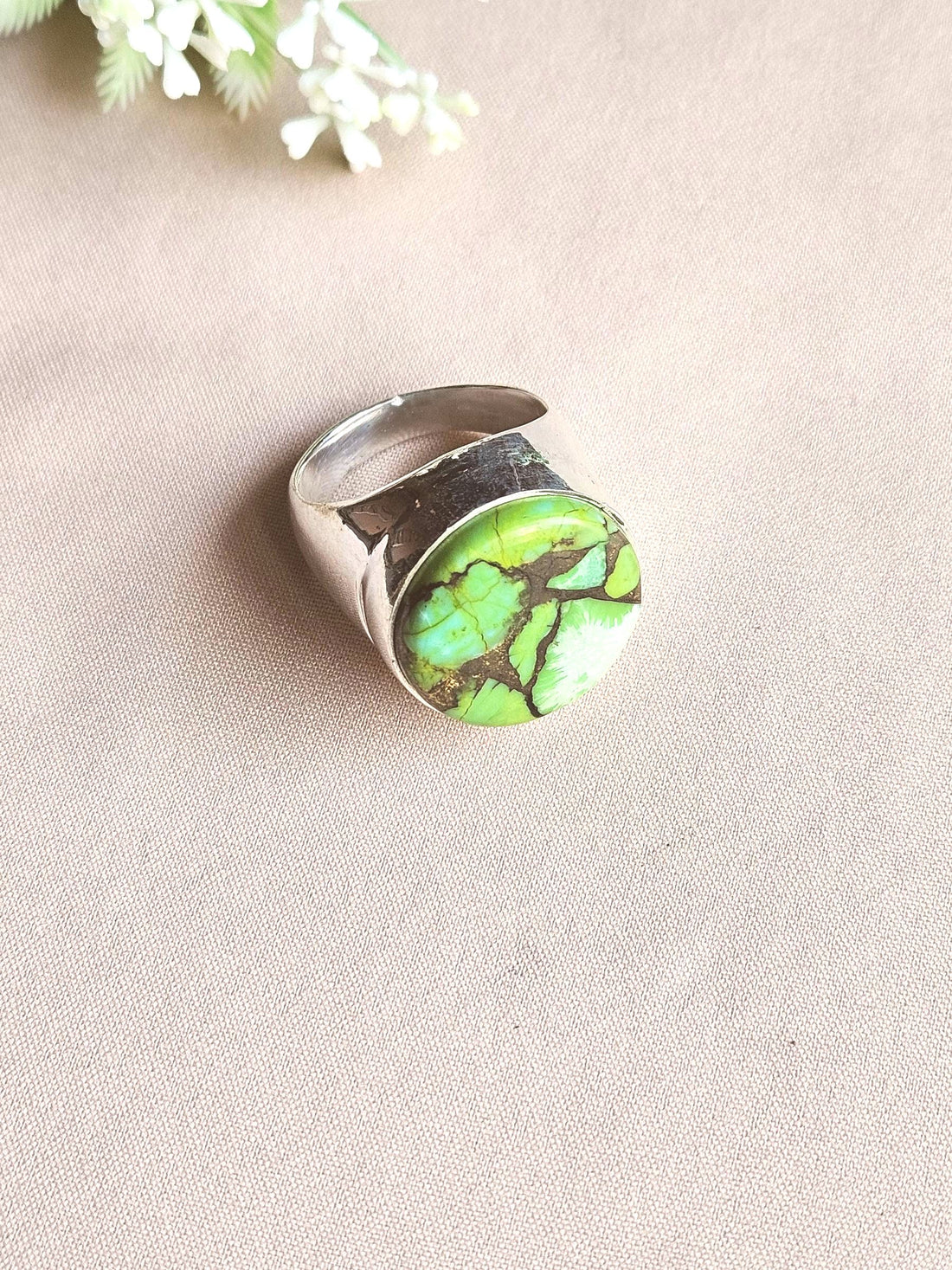 Natural Copper Chrysocola Gemstone Ring for Men – Handcrafted Silver Plated GS Ring