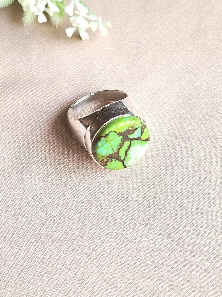 Natural Copper Chrysocola Gemstone Ring for Men – Handcrafted Silver Plated GS Ring
