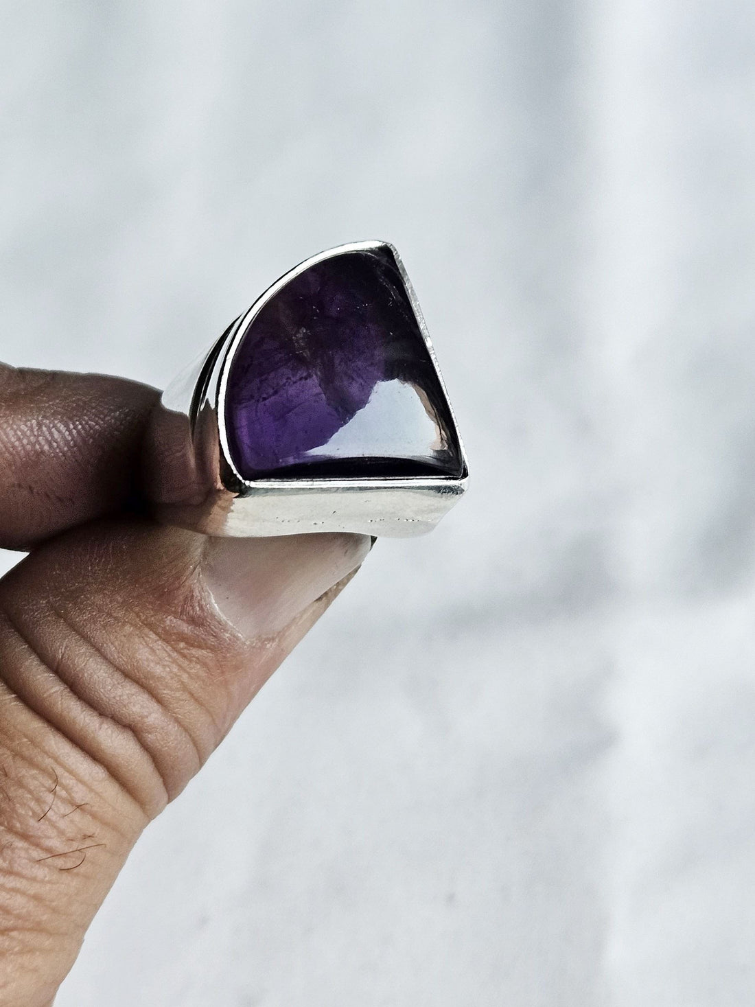 Natural Amethyst Gemstone Ring for Men – Handcrafted Silver Plated GS Ring