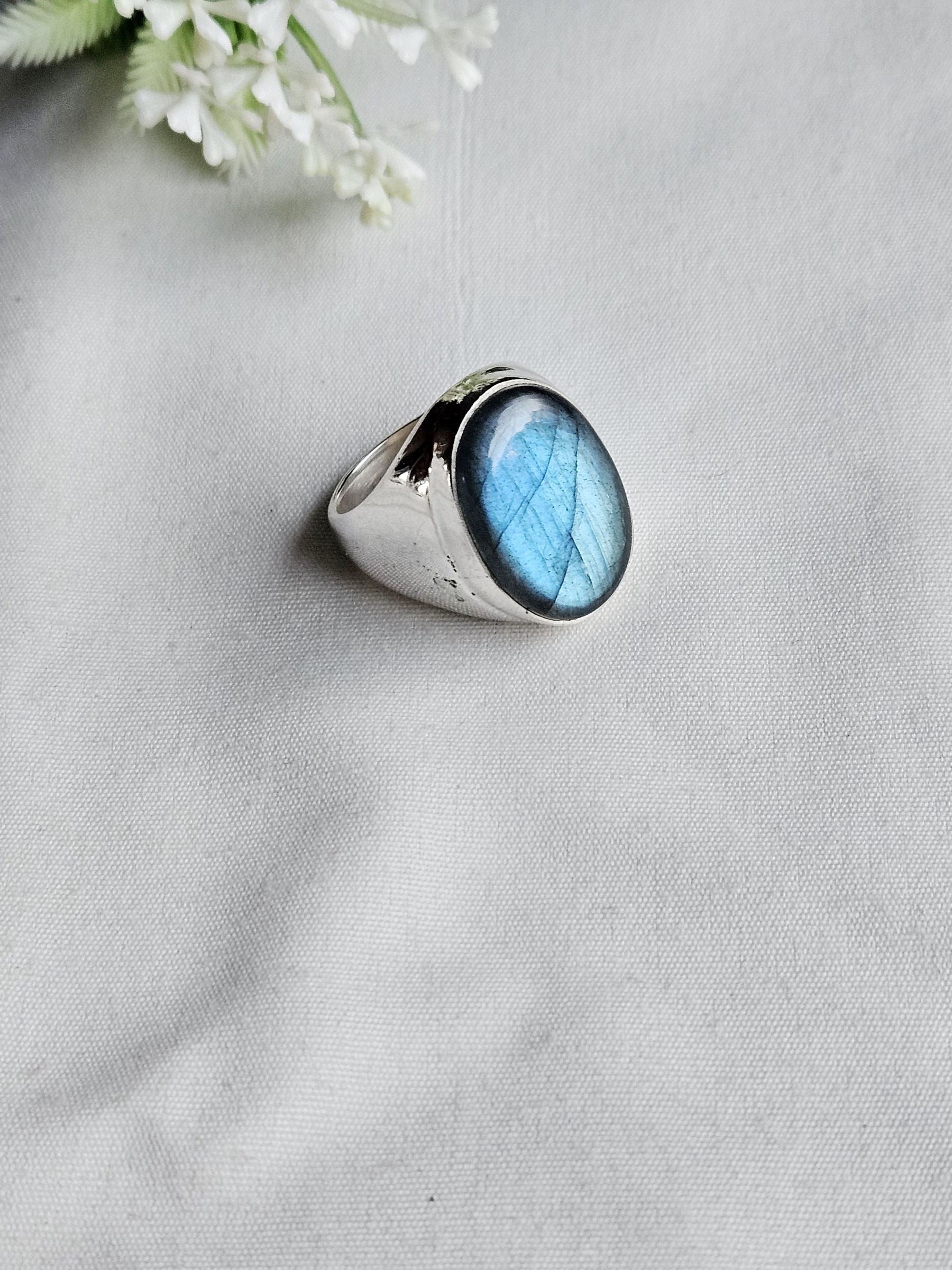 Artisan Natural Labradorite Ring for Men – Silver Plated GS Fashion Jewelry