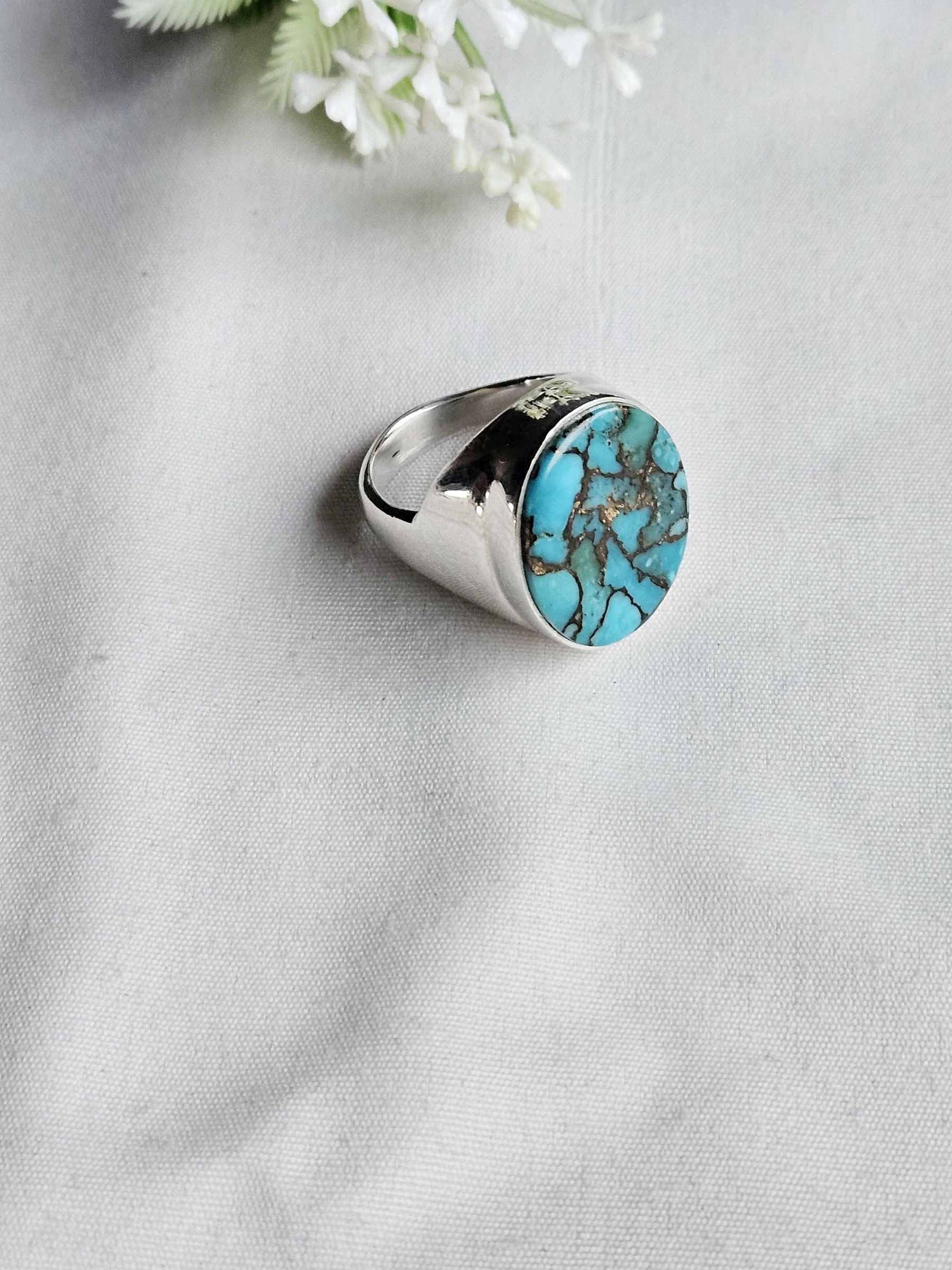 Premium Natural Copper Turquoise Ring for Men – Handcrafted Silver Plated GS Fashion Ring