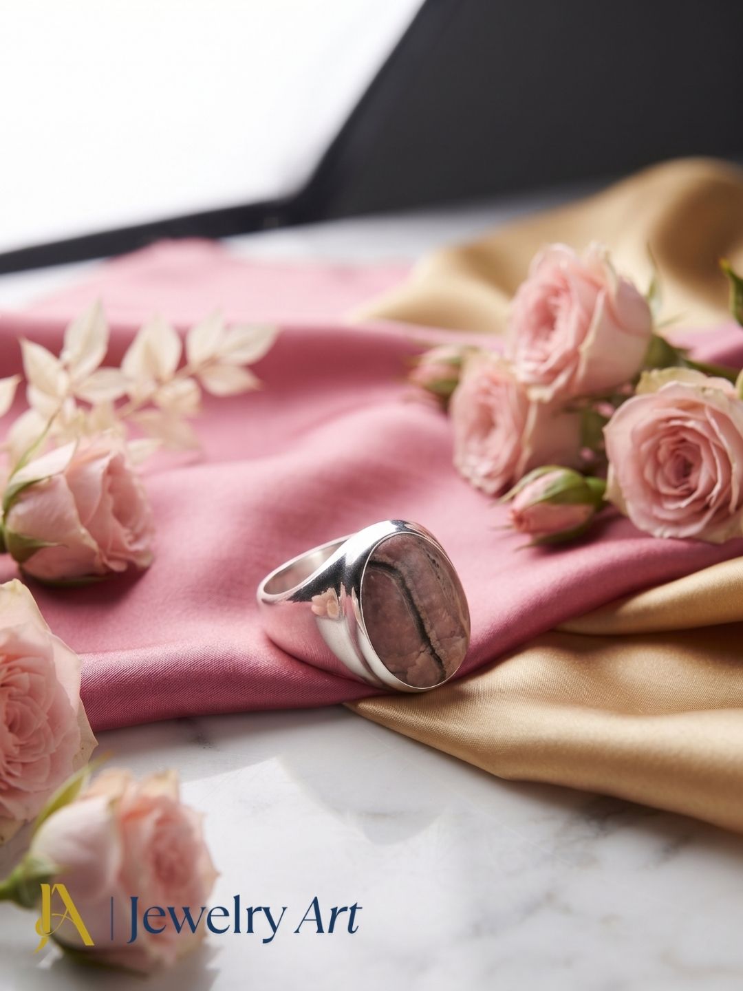Natural Jasper gemstone ring in silver plated GS displayed in a refined decorative jewelry arrangement with premium styling.
